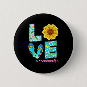 Love grandma life flip flops hippie sunflower 6 cm round badge