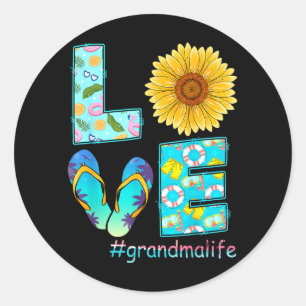 LOVE Grandma Life Flip Flops Hippie Sunflower Classic Round Sticker