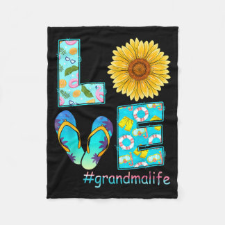 LOVE Grandma Life Flip Flops Hippie Sunflower Fleece Blanket