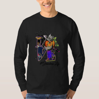 LOVE GRANDMA life Pumpkin Halloween Black cat T-Shirt