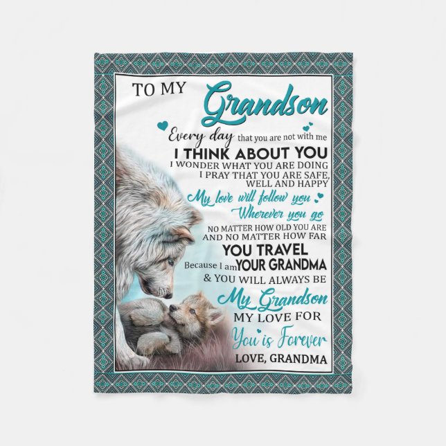 Love Grandson | Letter To My Grandson From Grandma Fleece Blanket (Front)