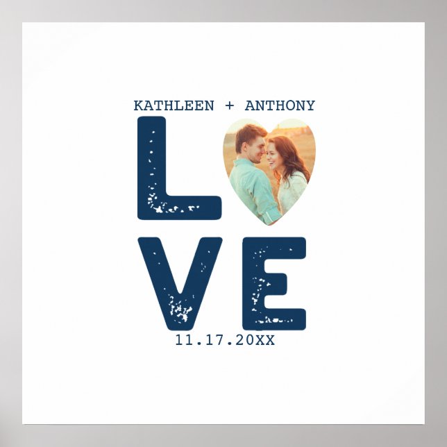 LOVE Graphic Minimalist Heart Shaped Photo Wedding Poster (Front)