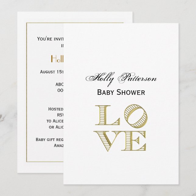 LOVE Graphic Text - Faux Gold Invitation (Front/Back)