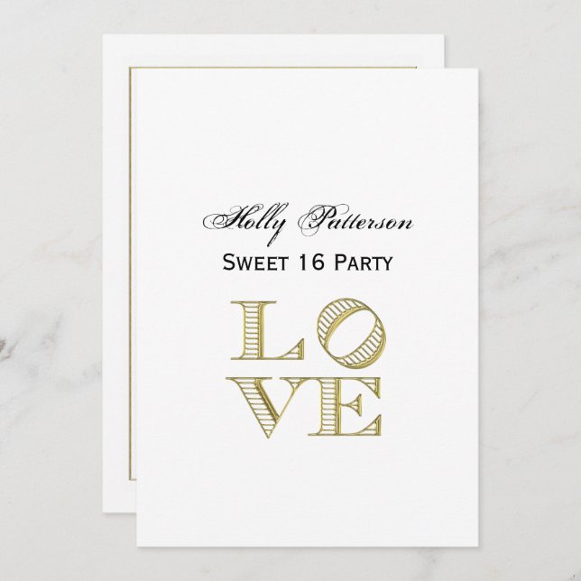 LOVE Graphic Text - Faux Gold Invitation (Front/Back)