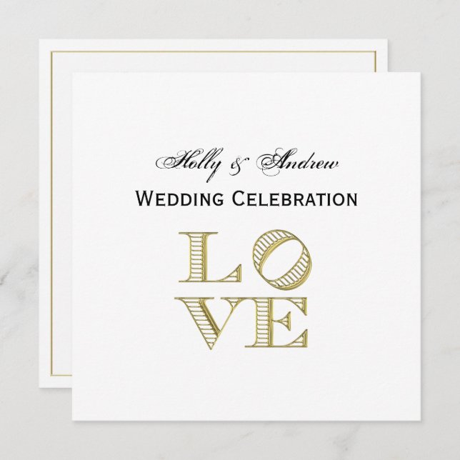 LOVE Graphic Text - Faux Gold Invitation (Front/Back)
