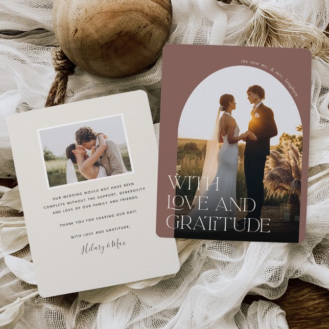 Love & Gratitude | Arch Photo Wedding Thank You Card (Creator Uploaded)