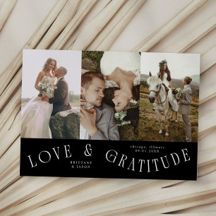 Love & Gratitude Black Wedding Multi Photo Thank You Card