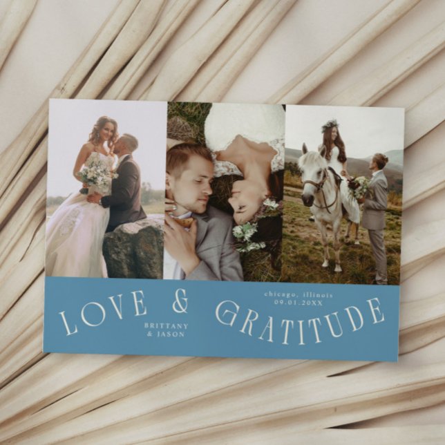Love & Gratitude Denim Blue Wedding Multi Photo  Thank You Card (Creator Uploaded)