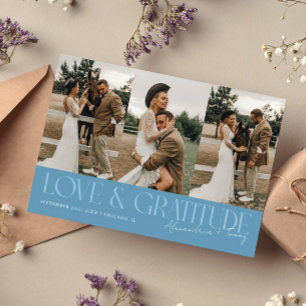 Love & Gratitude Denim Blue Wedding Multi Photo Thank You Card