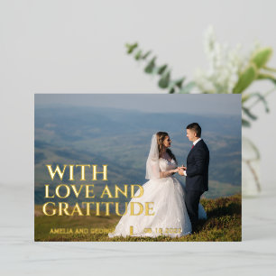 Love & gratitude gold foil wedding thank you card