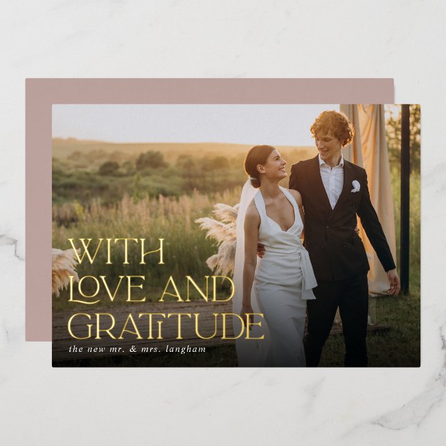 Love & Gratitude Gold Foil Wedding Thank You Card (Front/Back)