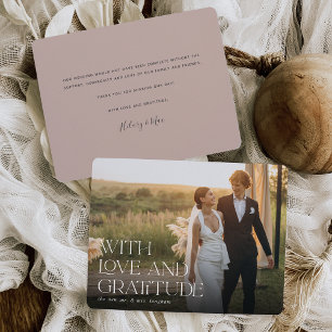 Love & Gratitude Horizontal Wedding Photo Flat Thank You Card