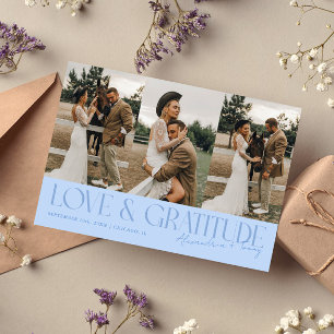 Love & Gratitude Icy Blue Wedding Multi Photo Thank You Card