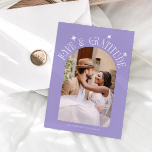 Love & Gratitude Minimal Wedding Photo Lilac Thank You Card