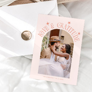 Love & Gratitude Minimalist Wedding Photo Peach Thank You Card