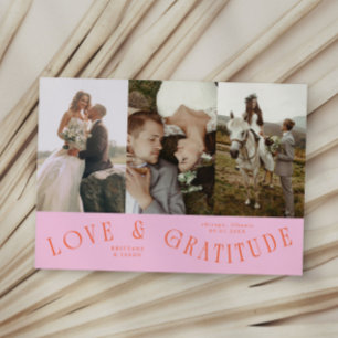 Love & Gratitude Orange Pink Wedding Multi Photo Thank You Card