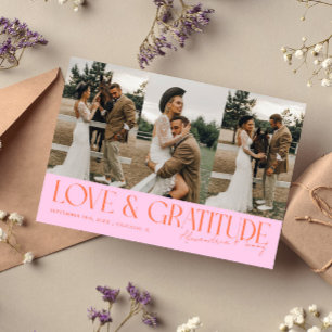 Love & Gratitude Orange Pink Wedding Multi Photo Thank You Card