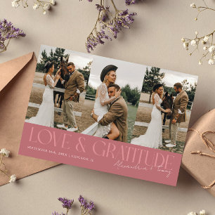 Love & Gratitude Pink Wedding Multi Photo Thank You Card