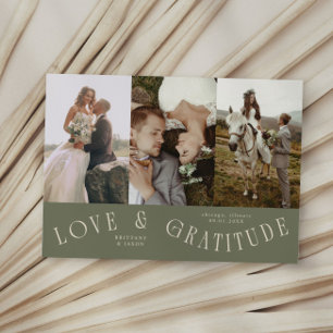 Love & Gratitude Sage Green Wedding Multi Photo Thank You Card