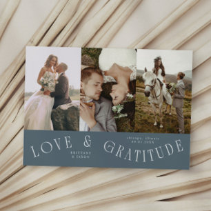 Love & Gratitude Slate Blue Wedding Multi Photo  Thank You Card