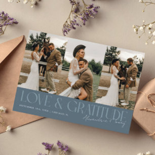 Love & Gratitude Slate Blue Wedding Multi Photo   Thank You Card