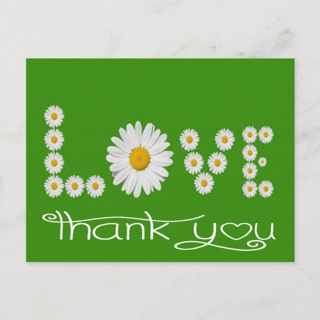 Love Green And White Floral Thank You Daisy Flower Postcard (Front)