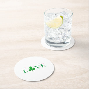 Love Green Clover shamrock St. Patrick's Day   Round Paper Coaster