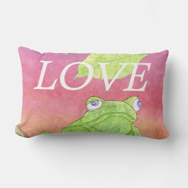 lOVE green frog pink sky inspiration pillow (Front)