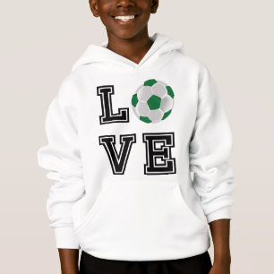 Love Green Soccer Ball - Black Letters  Hoodie