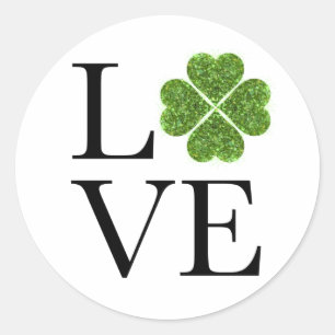 LOVE green sparking clover shamrock st patrick day Classic Round Sticker