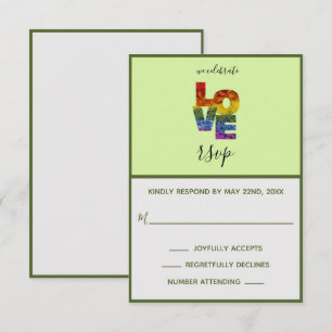 LOVE Green Themed Same-Sex Wedding RSVP Card