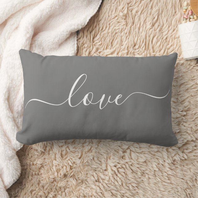 LOVE | Grey and White Reversible Lumbar Pillow (Blanket)