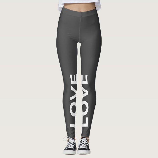 Love Grey Monochrome Classic Text Leggings (Front)