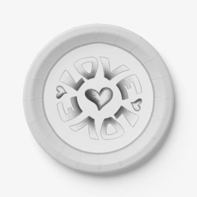 Love Grey Paper Plate (Front)