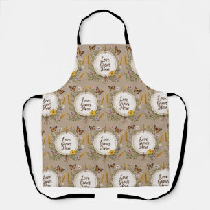 Love grows boho, wildflowers, wheat, butterflies apron