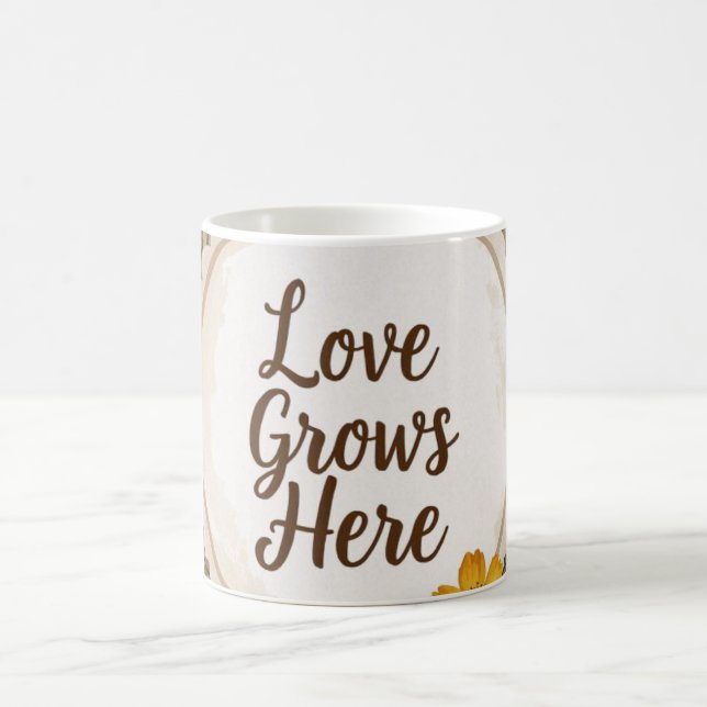 Love grows boho, wildflowers, wheat, butterflies coffee mug (Center)