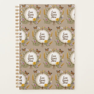 Love grows boho, wildflowers, wheat, butterflies planner