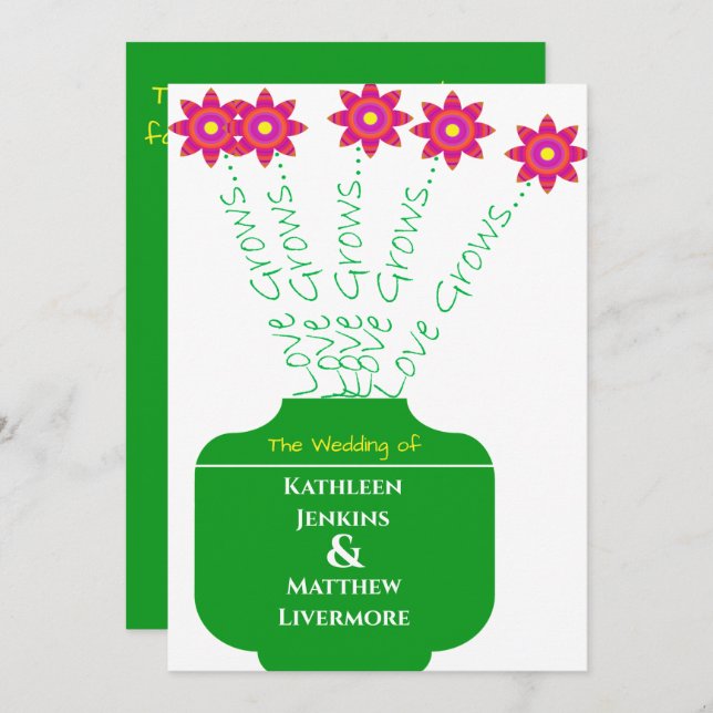 "Love Grows" Bright Floral Wedding Invitation (Front/Back)