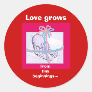 Love grows from tiny beginnings.. classic round sticker