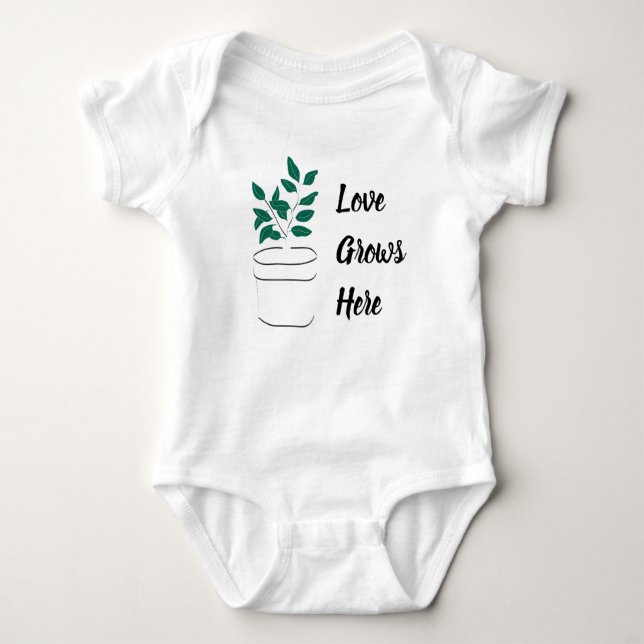Love Grows Here Black Green Baby Bodysuit (Front)