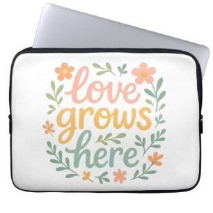 Love Grows Here Cottagecore Typography Art Laptop Sleeve