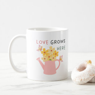 Love Grows Here Floral Garden Quote Coffee Mug
