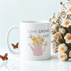 Love Grows Here Floral Garden Quote Coffee Mug