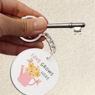 Love Grows Here Floral Garden Quote Key Ring