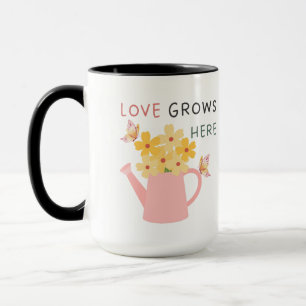 Love Grows Here Floral Garden Quote Mug