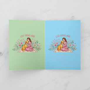 Love Grows Here Golden Retriever Floral Art Card