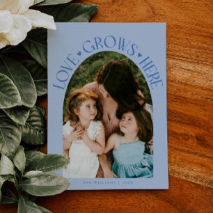 Love Grows Here Icy Blue Arch Valentines Day Holiday Card