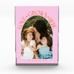 Love Grows Here Modern Arch Orange Pink Photo Block<br><div class="desc">Modern and minimal family memory photo block featuring a photo in a arch frame with a text that says "Love Grows Here" with tiny hearts. Orange and pink.</div>