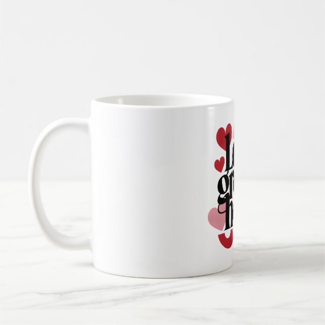 Love Grows Here – Modern Heart Typography Coffee Mug (Left)