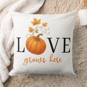 LOVE Grows Here Pumpkin Lettering Autumn Cushion